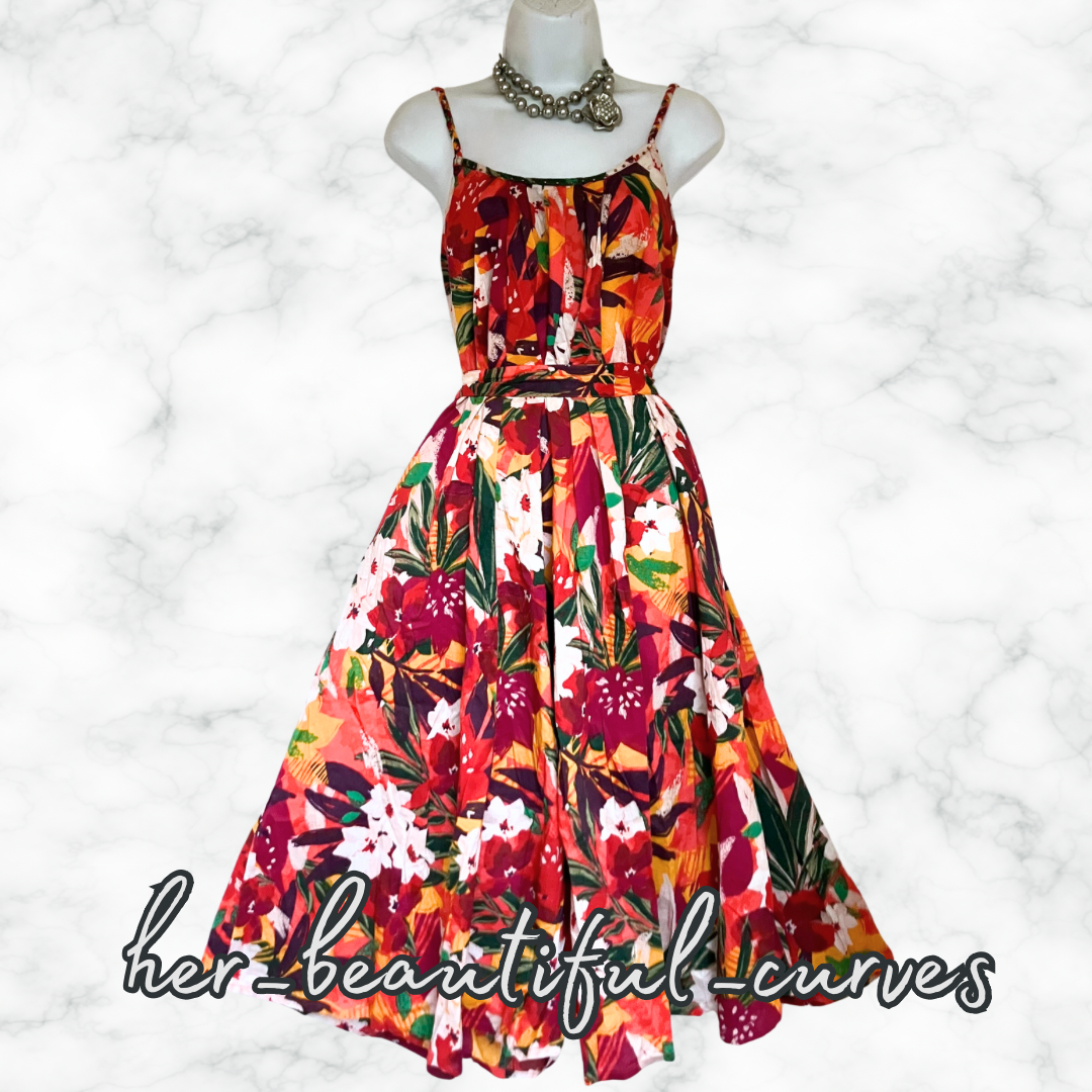 MONSOON FLORAL PRINT COTTON WEDDING OCCASION PARTY DRESS SIZE L Size 16/18