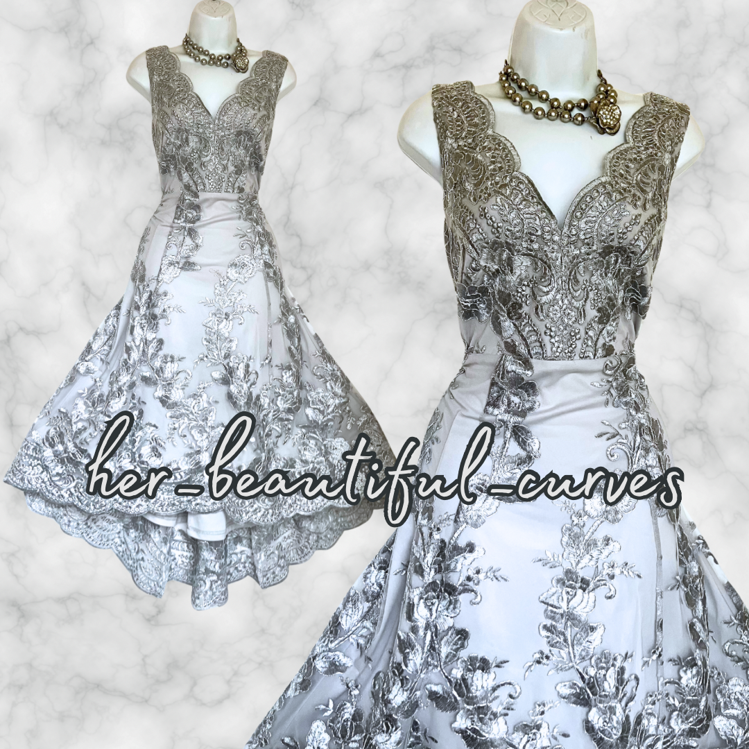 QUIZ SHIMMERING EMBROIDERED HI LOW EVENING OCCASION PARTY DRESS 12