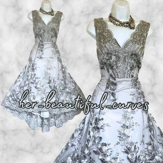 QUIZ SHIMMERING EMBROIDERED HI LOW EVENING OCCASION PARTY DRESS 12
