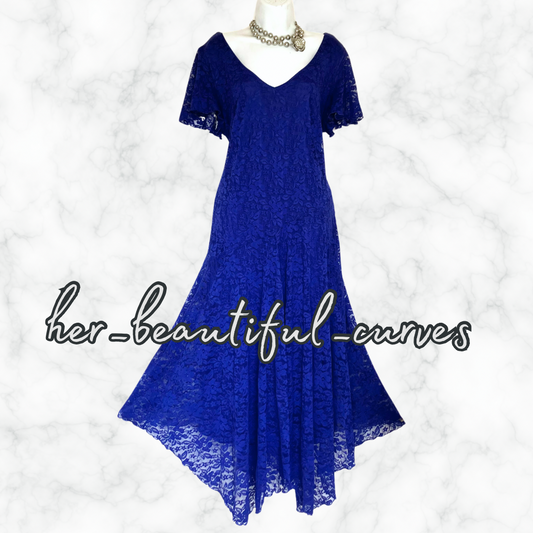 JOANNA HOPE BLUE EMBROIDERED LACE HANDKERCHIEF HEM OCCASION PARTY DRESS SIZE 20