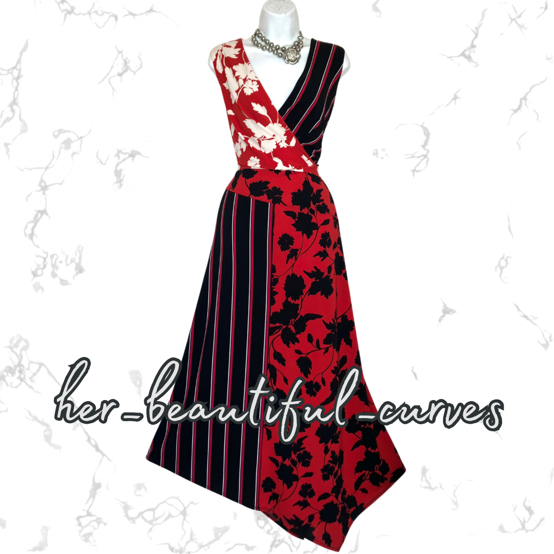 MONSOON FLORAL & STRIPES HANDKERCHIEF HEM JERSEY PARTY DRESS SIZE 20