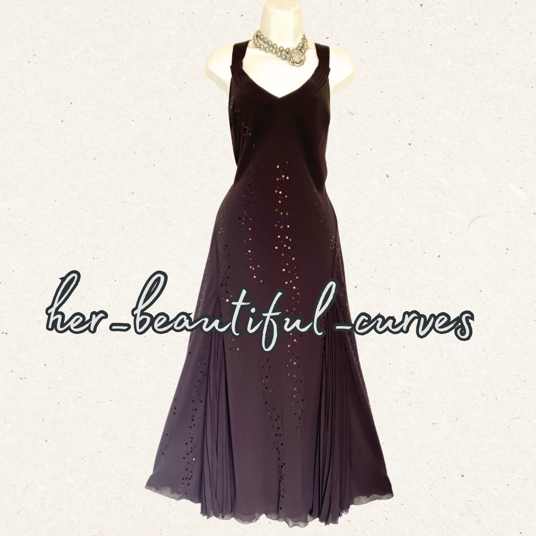 PER UNA COFFEE BROWN SEQUINED BEADED EVEING OCCASION PARTY DRESS SIZE 18R