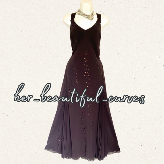 PER UNA COFFEE BROWN SEQUINED BEADED EVEING OCCASION PARTY DRESS SIZE 18R