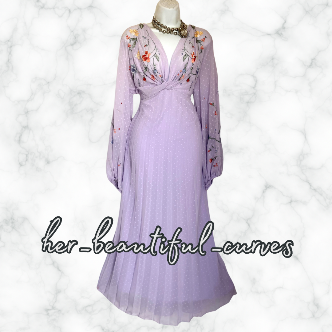 ASOS EMBROIDERED FLORAL PLEATED MIDI WEDDING OCCASION PARTY DRESS SIZE 18