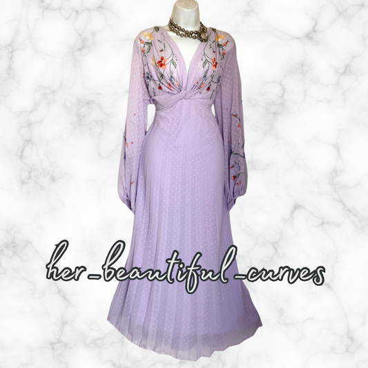 ASOS EMBROIDERED FLORAL PLEATED MIDI WEDDING OCCASION PARTY DRESS SIZE 18