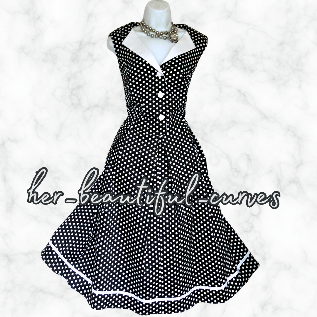 STUNNING JOE BROWNS 50s VINTAGE POLKA DOTS FIT & FLARE DRESS SIZE 20 new