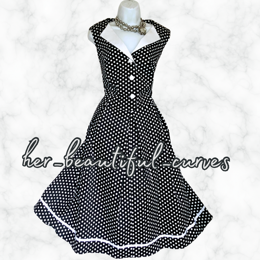 STUNNING JOE BROWNS 50s VINTAGE POLKA DOTS FIT & FLARE DRESS SIZE 20 new