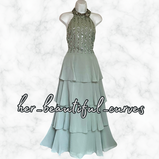 QUIZ SEQUINS TIERED WEDDING OCCASION EVENING PARTY DRESS SIZE 18 fits 16