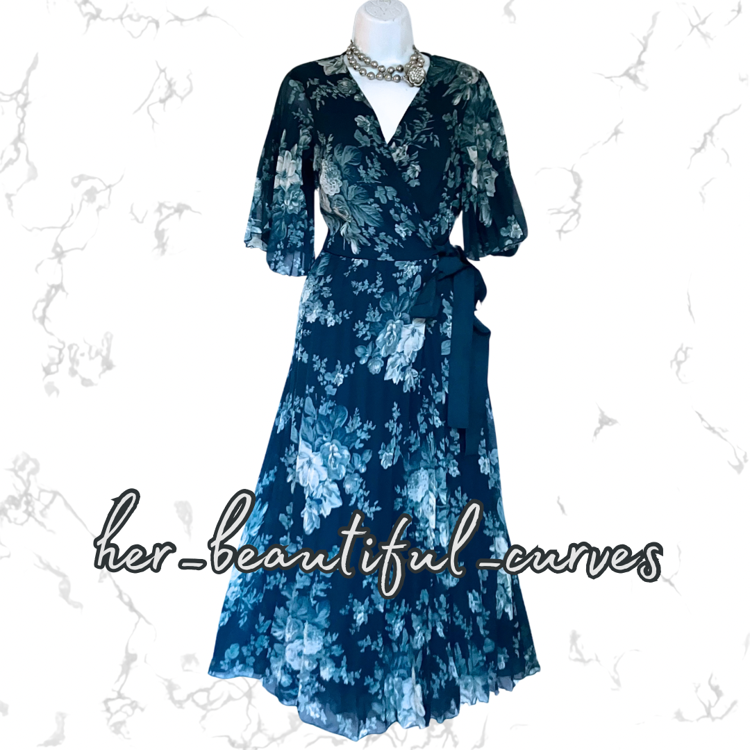 ASOS FLORAL PRINT PLEATED MIDI OCCASION PARTY REAL WRAP DRESS SIZE 16