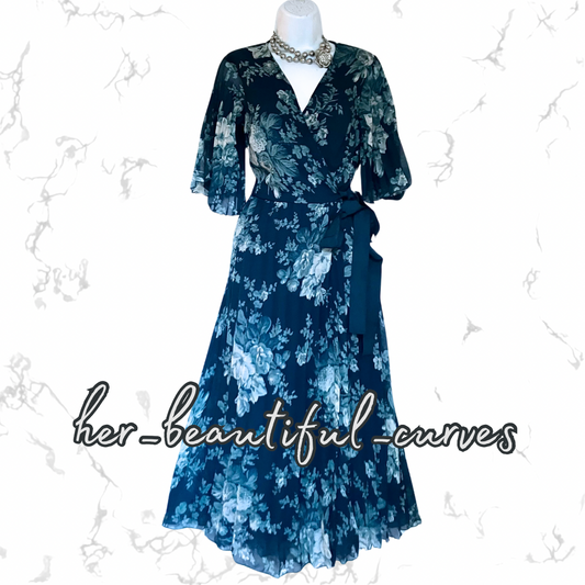 ASOS FLORAL PRINT PLEATED MIDI OCCASION PARTY REAL WRAP DRESS SIZE 16