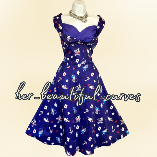 LINDY BOP ALICE IN WONDERLAND 50s VINTAGE STYLE OCCASION PARTY DRESS SIZE 14