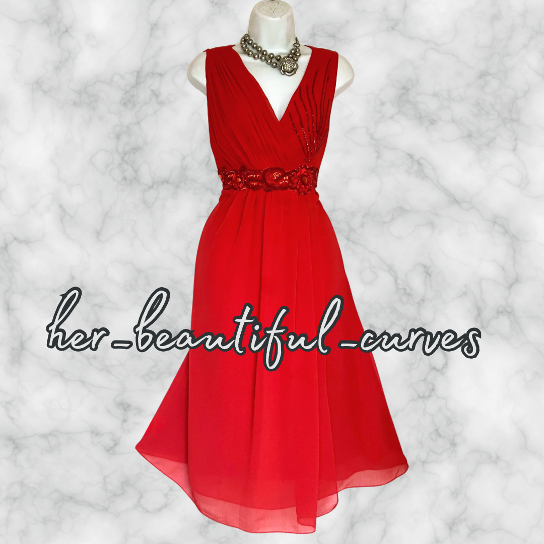 BERKERTEX RED SEQUINS BEADS WEDDING OCCASION PARTY DRESS SIZE 16