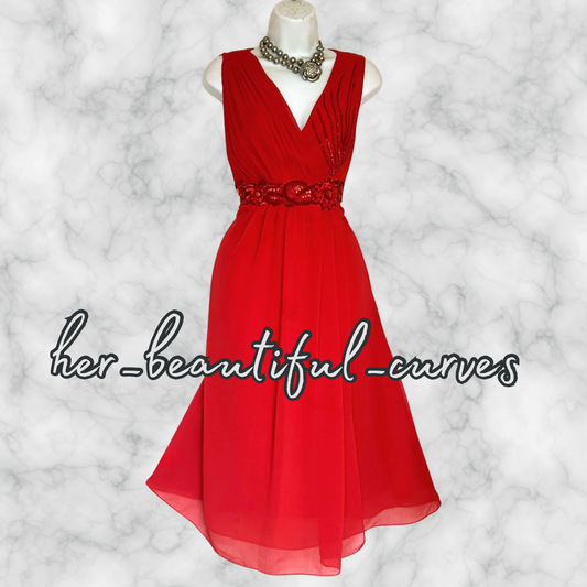 BERKERTEX RED SEQUINS BEADS WEDDING OCCASION PARTY DRESS SIZE 16