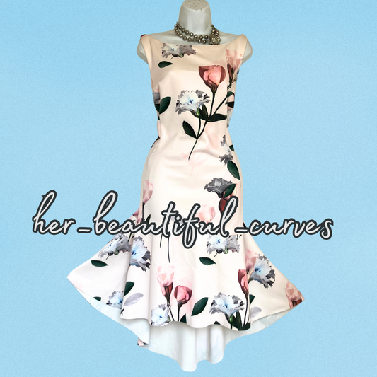 COAST HI LOW FLORAL PRINT JERSEY WEDDING OCCASION PARTY DRESS SIZE 24
