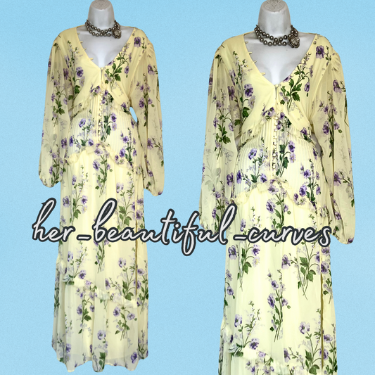 ASOS FLORAL PRINT VINTAGE STYLE MAXI WEDDING OCCASION PARTY DRESS SIZE 20 NEW