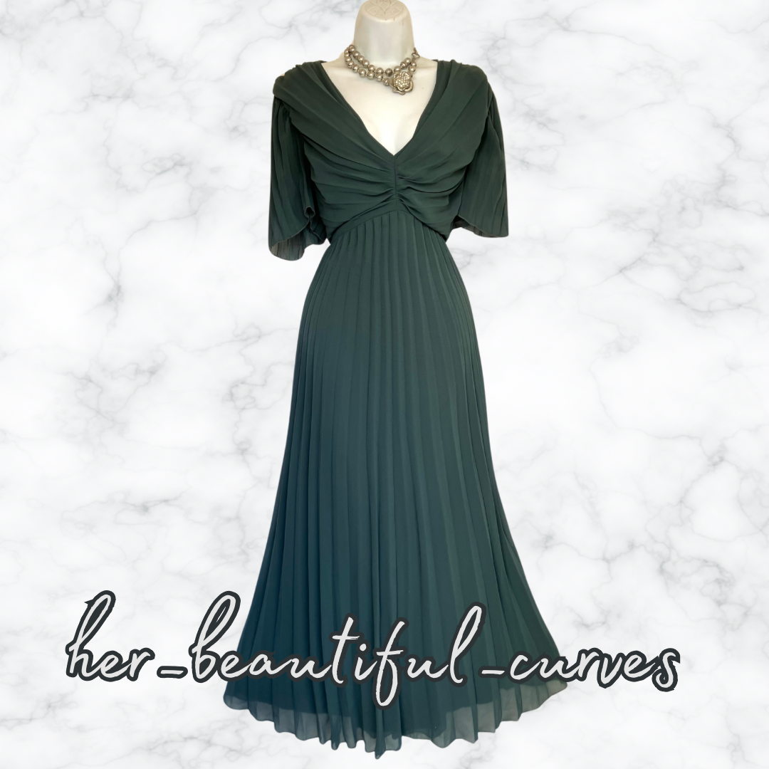 ASOS GREEN PLEATED WEDDING OCCASION PARTY DRESS SIZE 16