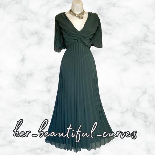 ASOS GREEN PLEATED WEDDING OCCASION PARTY DRESS SIZE 16