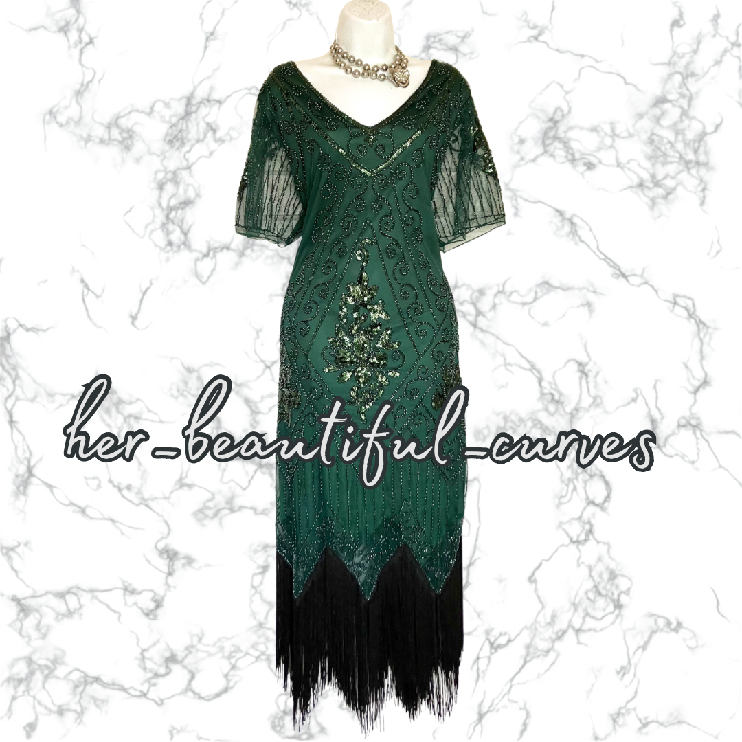 LADIES SEQUINS BEADS FRINGES 20s GATSBY OCCASION PARTY DRESS SIZE 3XL FITS 18