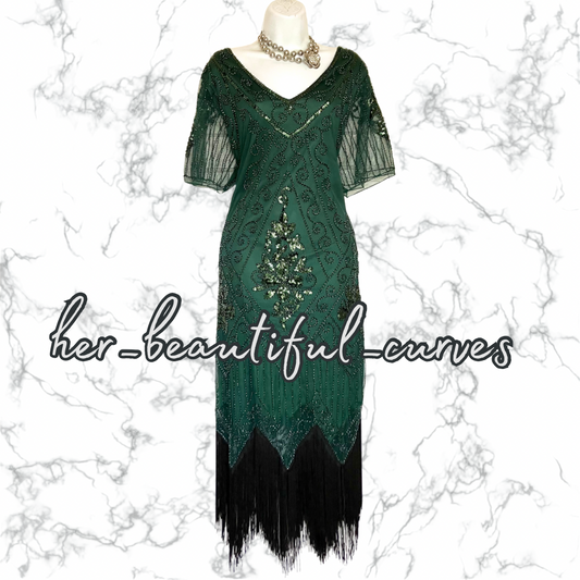 LADIES SEQUINS BEADS FRINGES 20s GATSBY OCCASION PARTY DRESS SIZE 3XL FITS 18