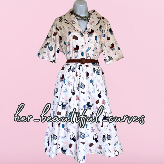 LINDY BOP NURSERY THEME PRINT VINTAGE STYLE OCCASION PARTY DRESS SIZE 18 new