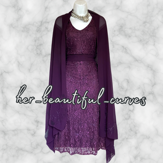 BERKERTEX EMBROIDERED LACE BEADED OCCASION PARTY DRESS & MATCHING SHAWL SIZE 16