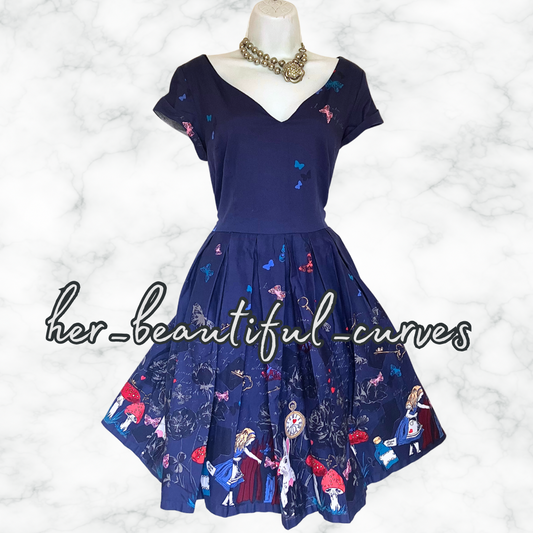 LINDY BOP ALICE IN WONDERLAND VINAGE STYLE OCCASION PARTY DRESS SIZE 16