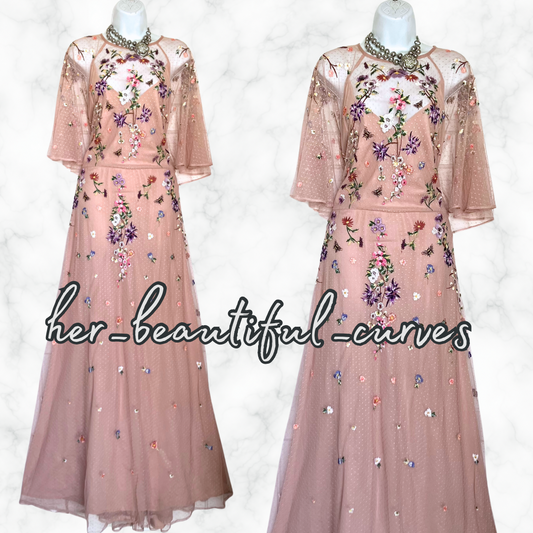 ASOS EMBROIDERED FLORAL WEDDING OCCASION PARTY MAXI FLOOR LENGTH DRESS SIZE 24