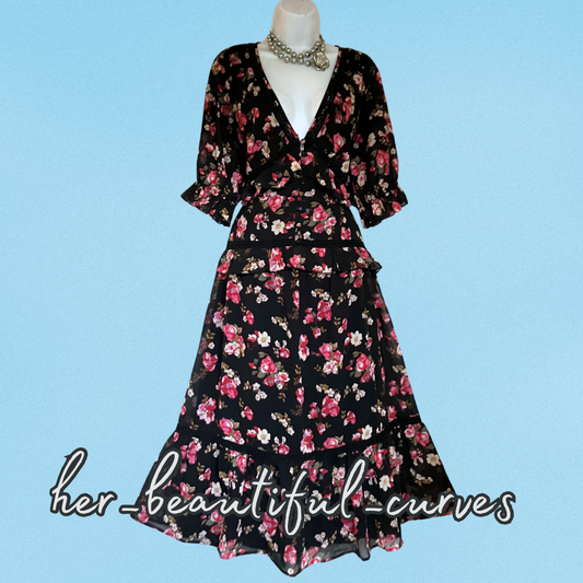 ASOS FLORAL PRINT VINTAGE STYLE WEDDING OCCASION PARTY DRESS SIZE 16
