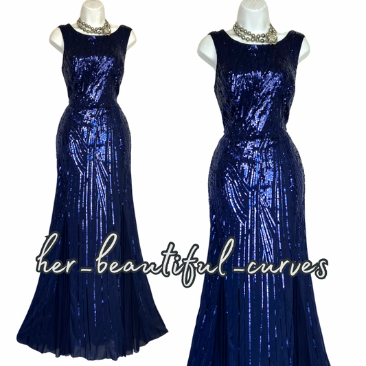 QUIZ NAVY SEQUINNED MAXI WEDDING OCCASION EVENING PARTY DRESS SIZE 16
