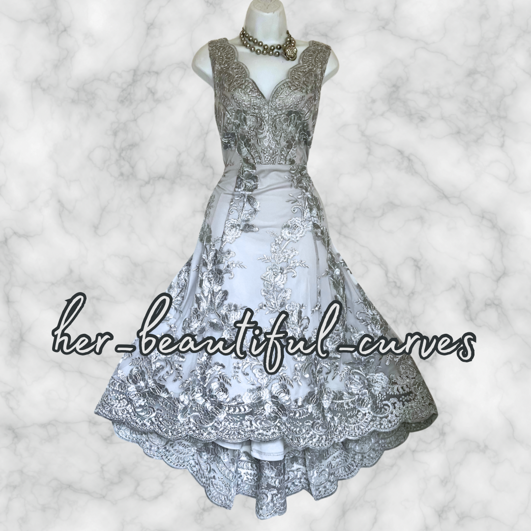 QUIZ SHIMMERING EMBROIDERED HI LOW EVENING OCCASION PARTY DRESS 12