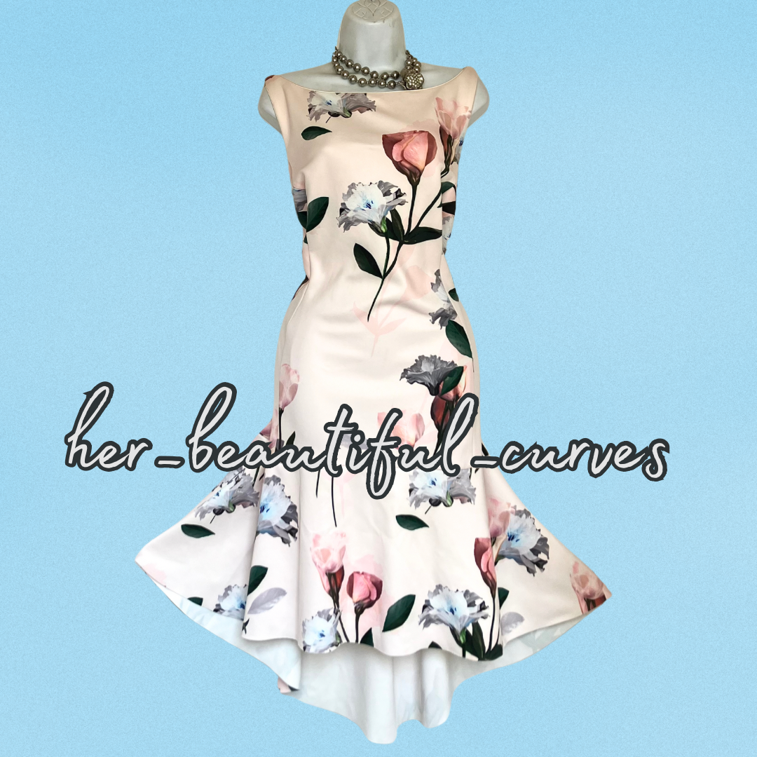 COAST HI LOW FLORAL PRINT JERSEY WEDDING OCCASION PARTY DRESS SIZE 24
