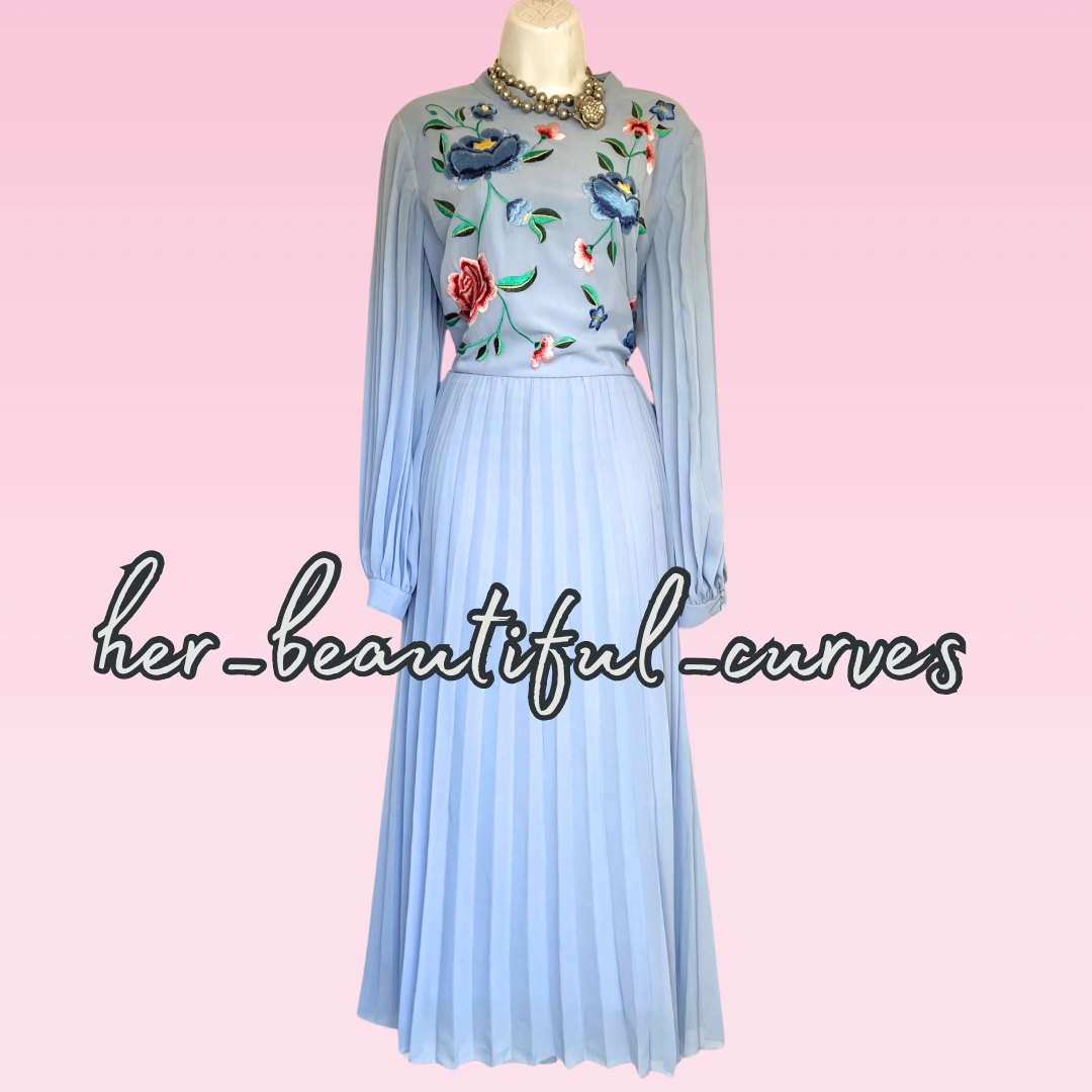 ASOS Embroidered FLORAL MIDI PLEAT OCCASION PARTY DRESS SIZE 18