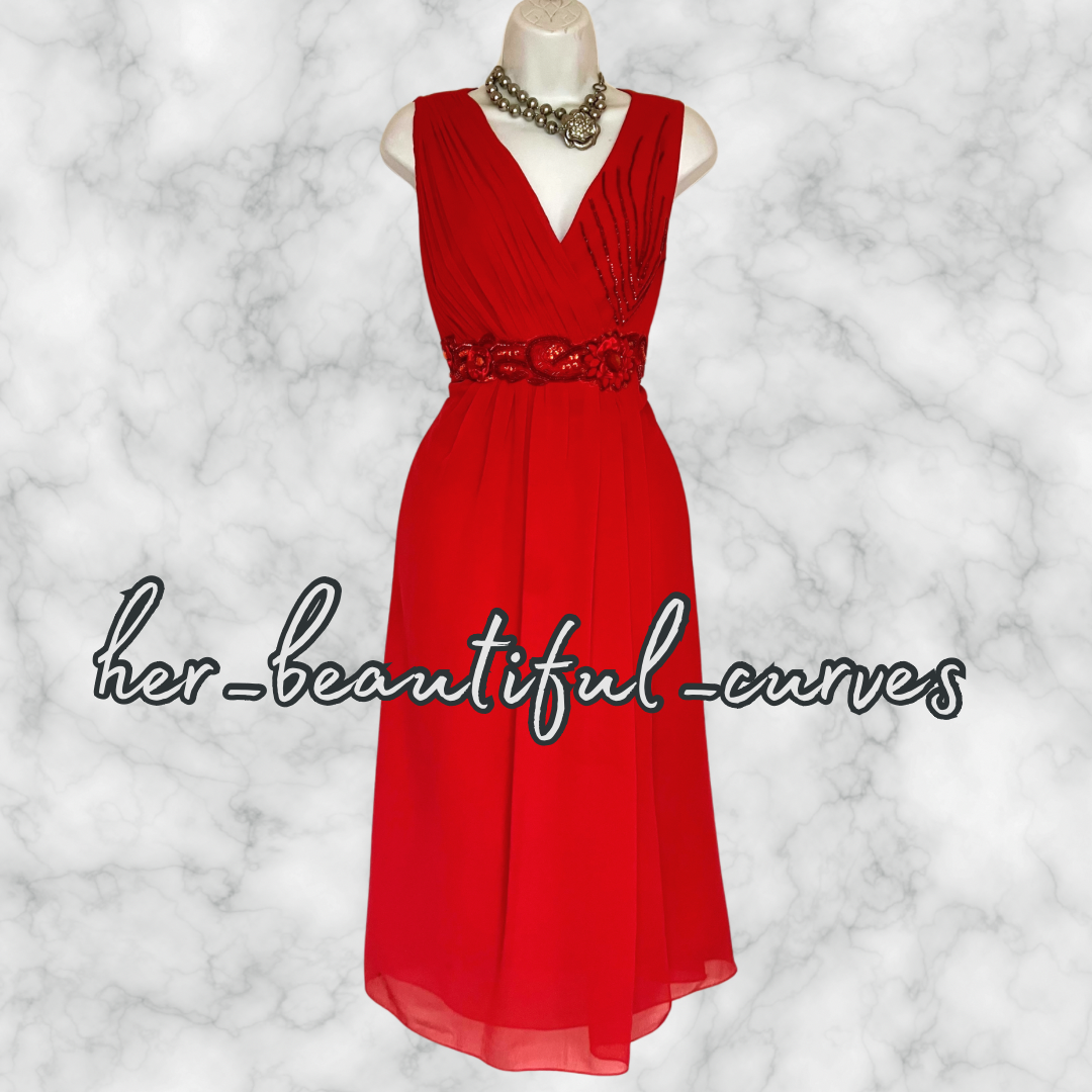 BERKERTEX RED SEQUINS BEADS WEDDING OCCASION PARTY DRESS SIZE 16