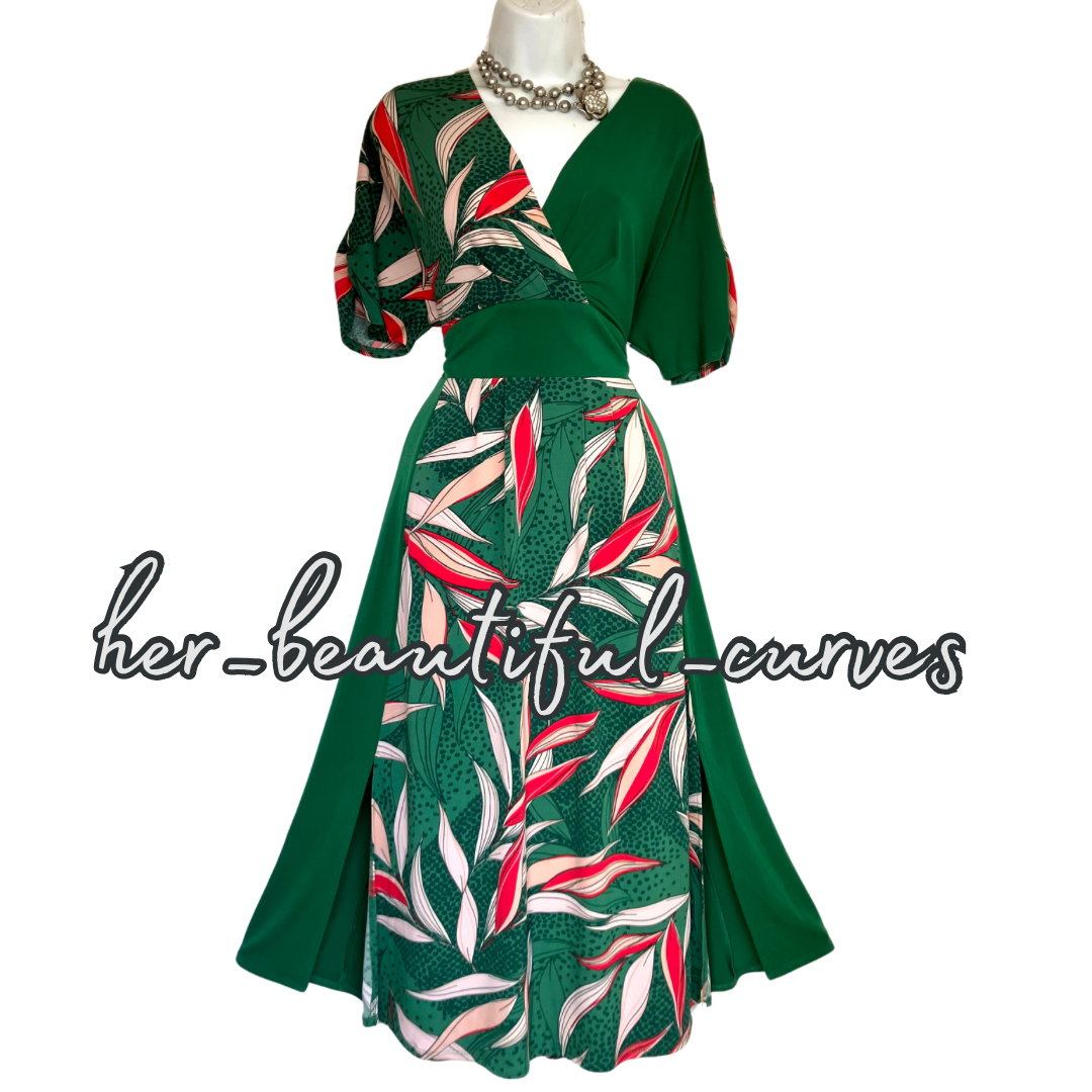 MONSOON BOTANIC JERSEY WEDDING OCCASION PARTY DRESS SIZE L fits 16/18