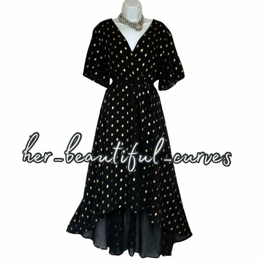 QUIZ BLACK & SHIMMERING GOLD POLKA DOTS OCCASION WEDDING PARTY DRESS SIZE 20