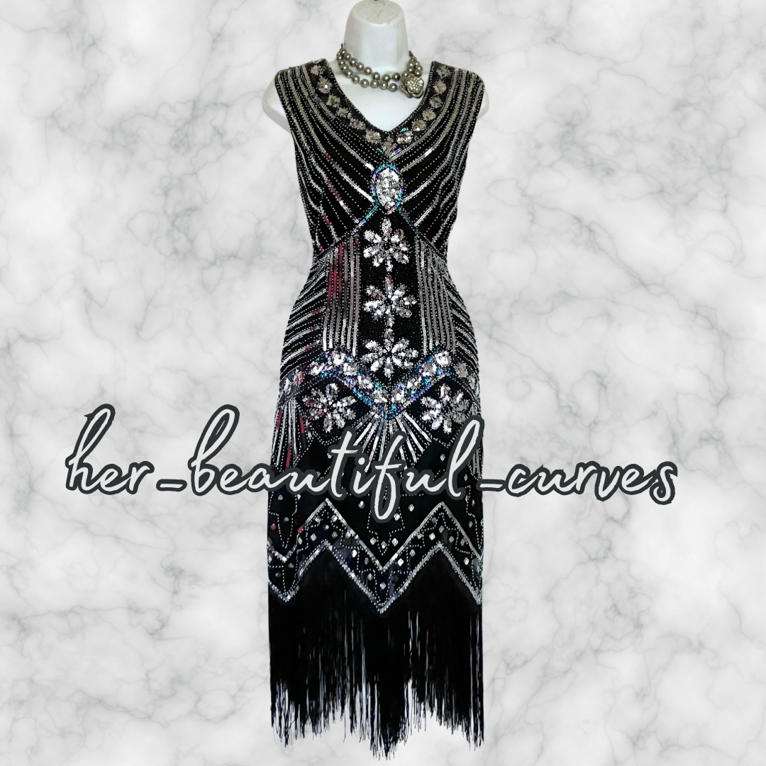 LADIES SEQUINS BEADS 20s GATSBY OCCASION PARTY DRESS SIZE XXXL FITS 20
