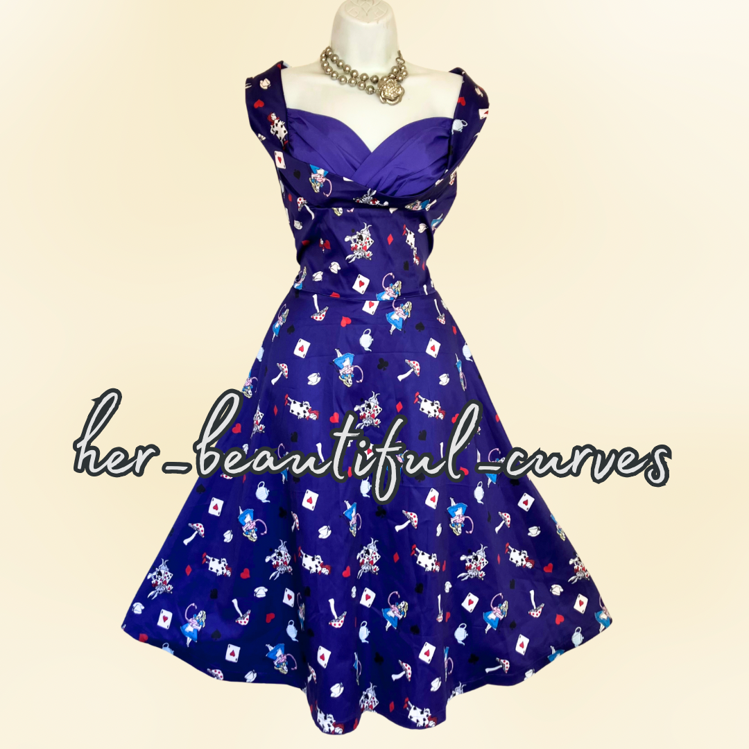 LINDY BOP ALICE IN WONDERLAND 50s VINTAGE STYLE OCCASION PARTY DRESS SIZE 14