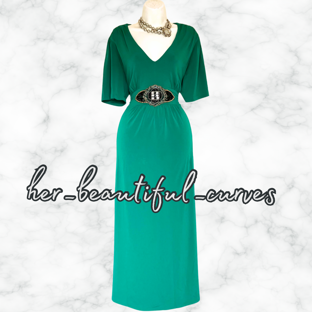 LILLY & ROSE BEADS GREEN JERSEY WEDDING OCCASION EVENING PARTY DRESS SIZE 18 new