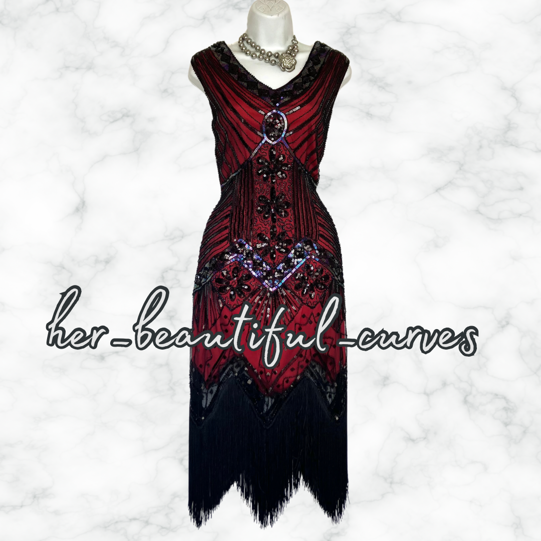 LADIES SEQUINS BEADS 20s GATSBY OCCASION PARTY DRESS SIZE XL FITS 16