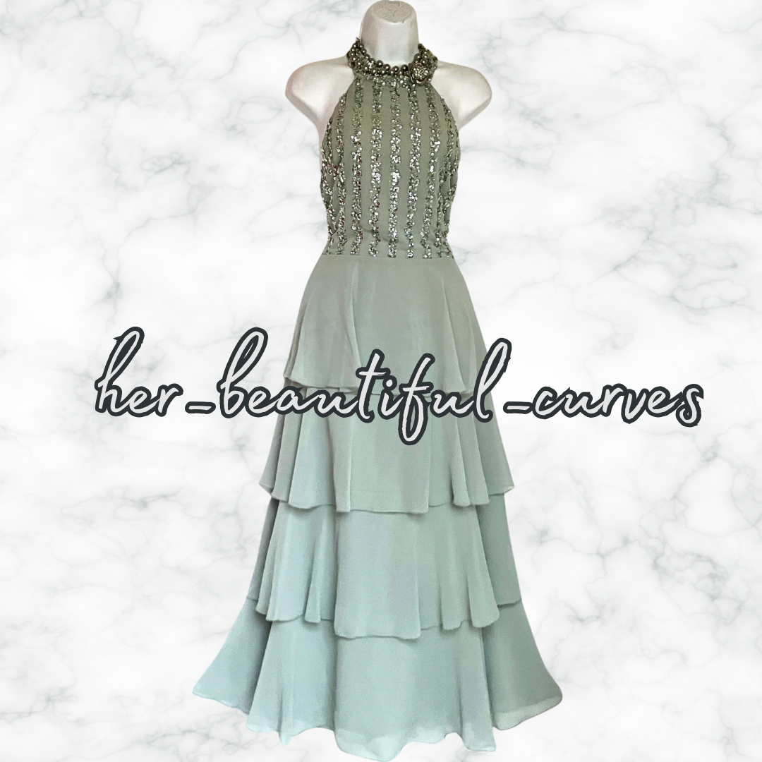 QUIZ SEQUINS TIERED WEDDING OCCASION EVENING PARTY DRESS SIZE 18 fits 16