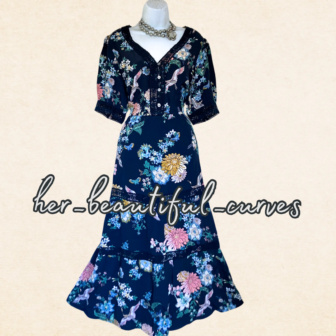 MONSOON CRANE BUTTERFLY FLORAL OCCASION PARTY DRESS SIZE 18