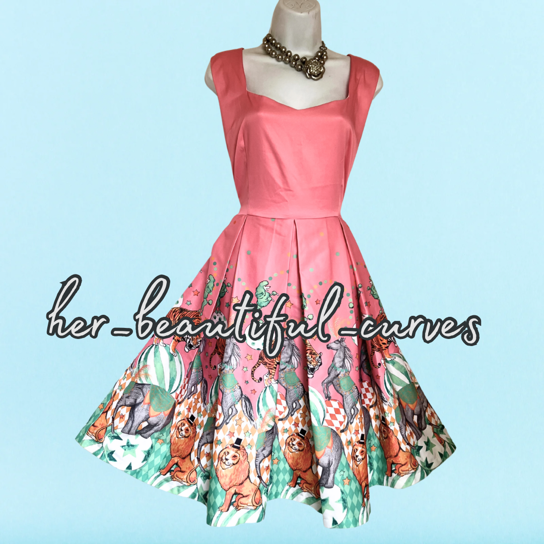 LINDY BOP CIRCUS ANIMAL PRINT 50s VINTAGE STYLE OCCASION PARTY DRESS SIZE 18