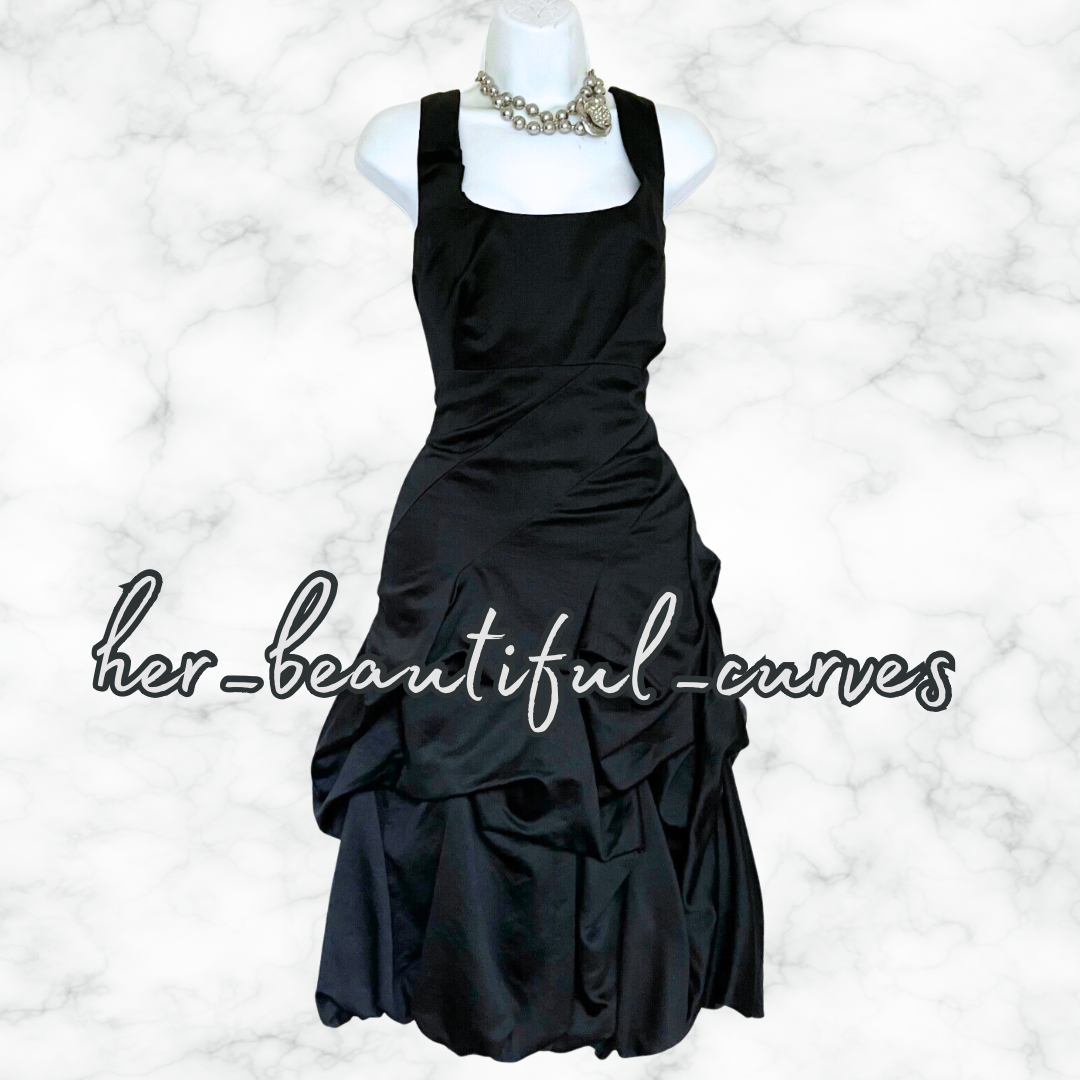 MONSOON RICH BLACK VINTAGE STYLE FLARED COCKTAIL PARTY DRESS SIZE 18 (slim 18)