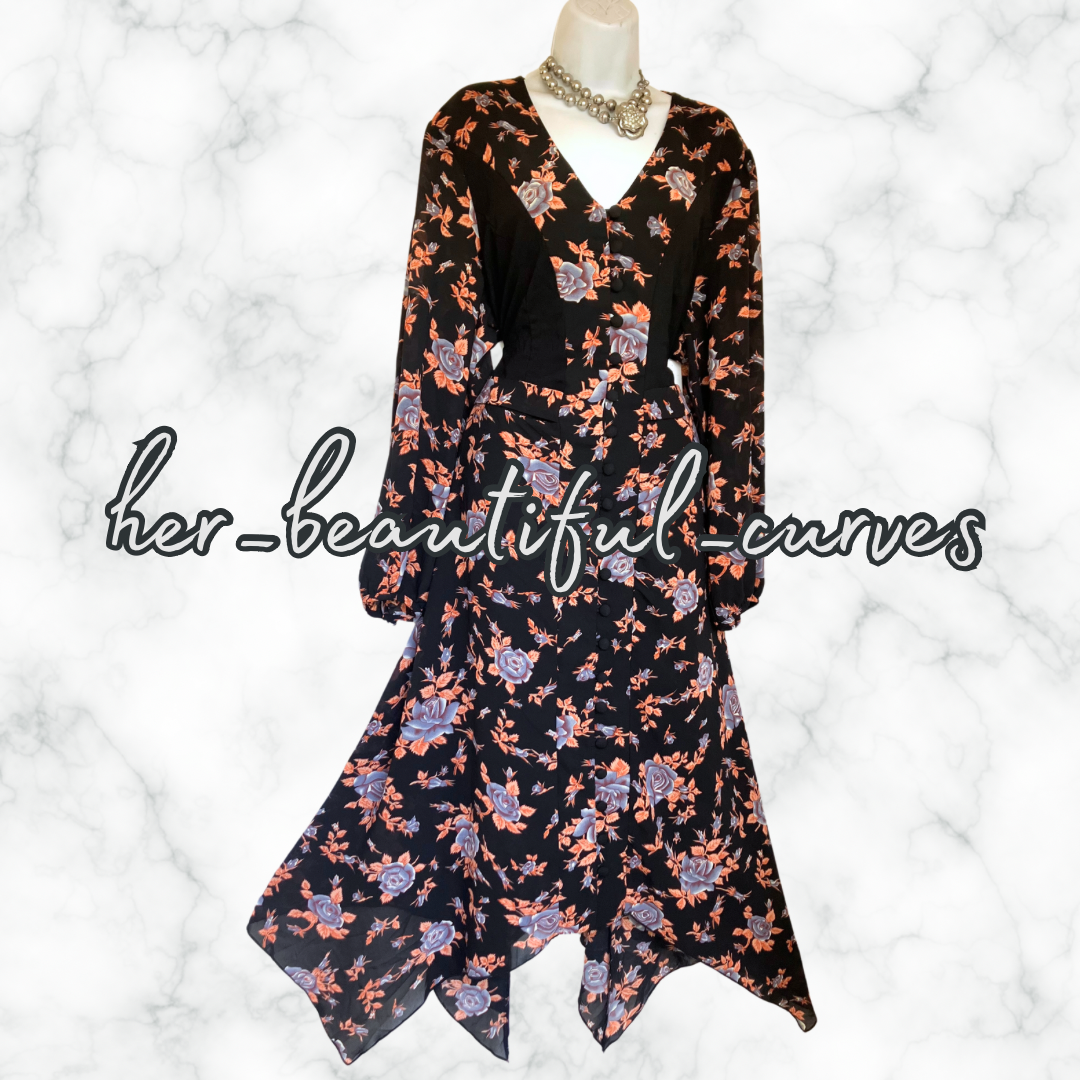 JOE BROWNS FLORAL PRINT HANDKERCHIEF HEM OCCASION PARTY DRESS SIZE 22