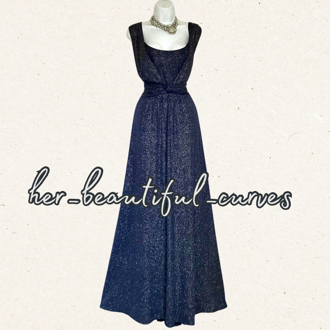PHASE EIGHT SHIMMERING GLITTERS NAVY JERSEY OCCASION EVENING PARTY DRESS SIZE 20