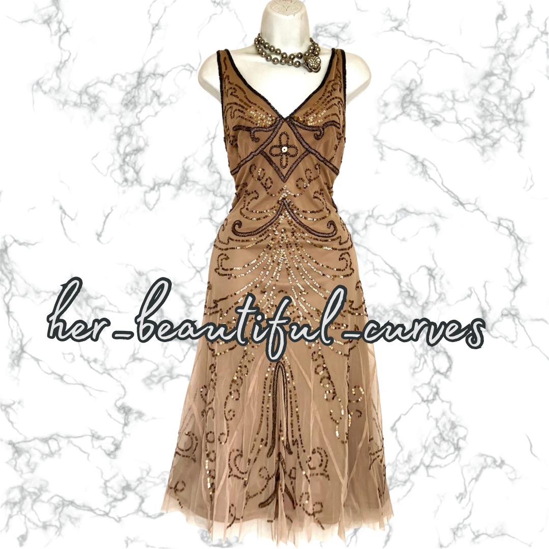 PRINCIPLES 20s GATSBY SEQUINED BEADED EMBELLISHED OCCASION PARTY DRESS SIZE 14