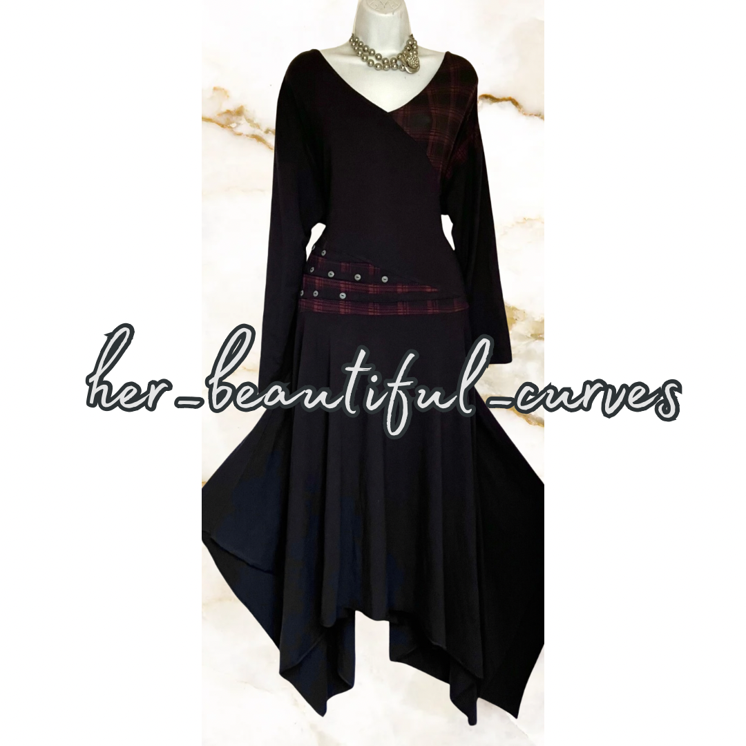 JOE BROWNS QUIRKY & UNIQUE TARTAN JERSEY HANDKERCHIEF HEM DRESS SIZE 26 new