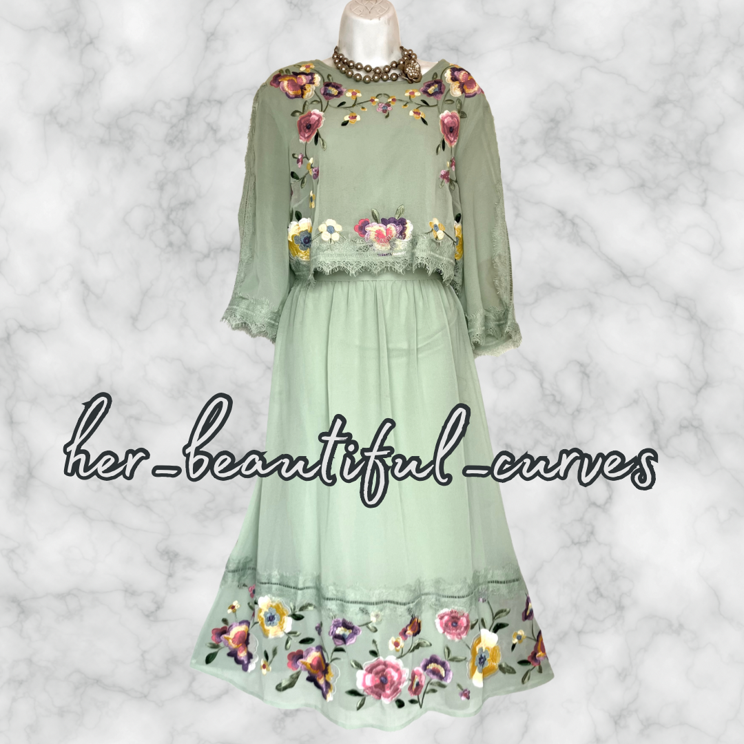 ASOS EMBROIDERED FLORAL OVERLAY WEDDING OCCASION PARTY DRESS SIZE 18