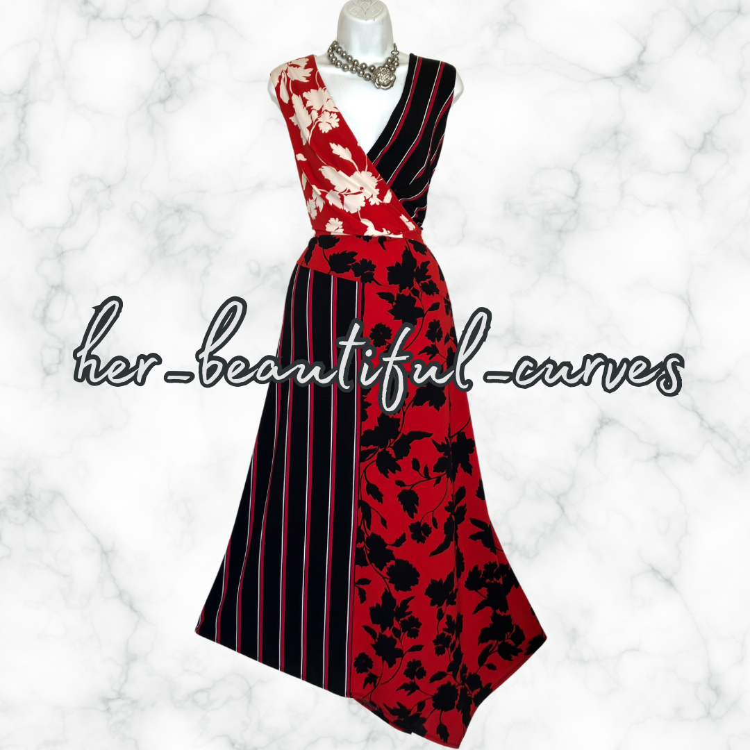 MONSOON FLORAL & STRIPES HANDKERCHIEF HEM JERSEY PARTY DRESS SIZE 20