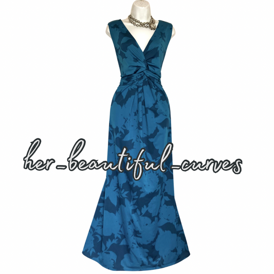 PORTRAIT EMPIRE LINE FLORAL PRINT MAXI JERSEY OCCASION PARTY DRESS SIZE 24